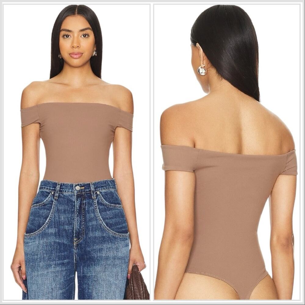 NWT Free People Off To The Races Bodysuit Cocoa Off the Shoulder Sz L